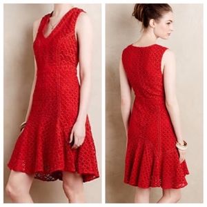 NEW Anthropologie Red Sleeveless Lace Flare Dress (S)